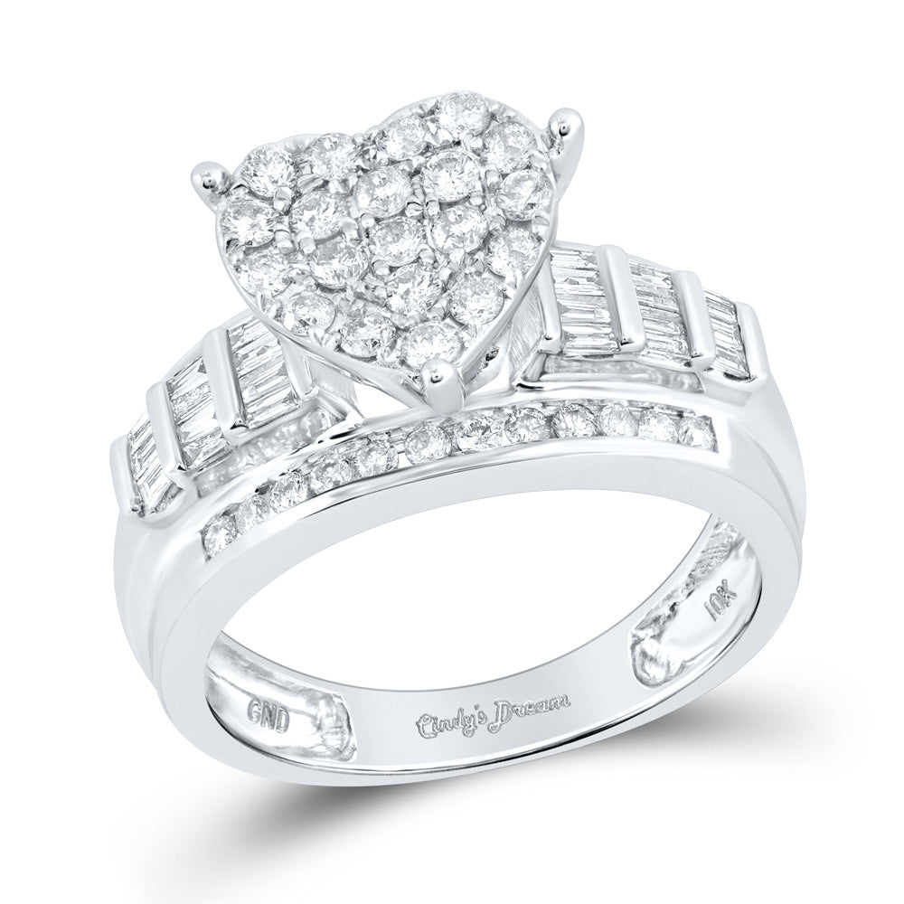 10kt White Gold Round Diamond Heart Bridal Wedding Engagement Ring 1 Cttw
