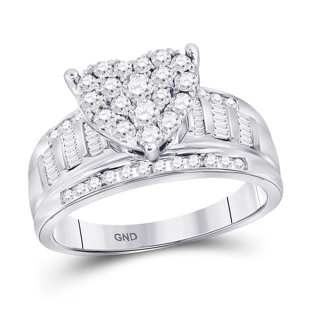 10kt White Gold Round Diamond Heart Bridal Wedding Engagement Ring 1 Cttw