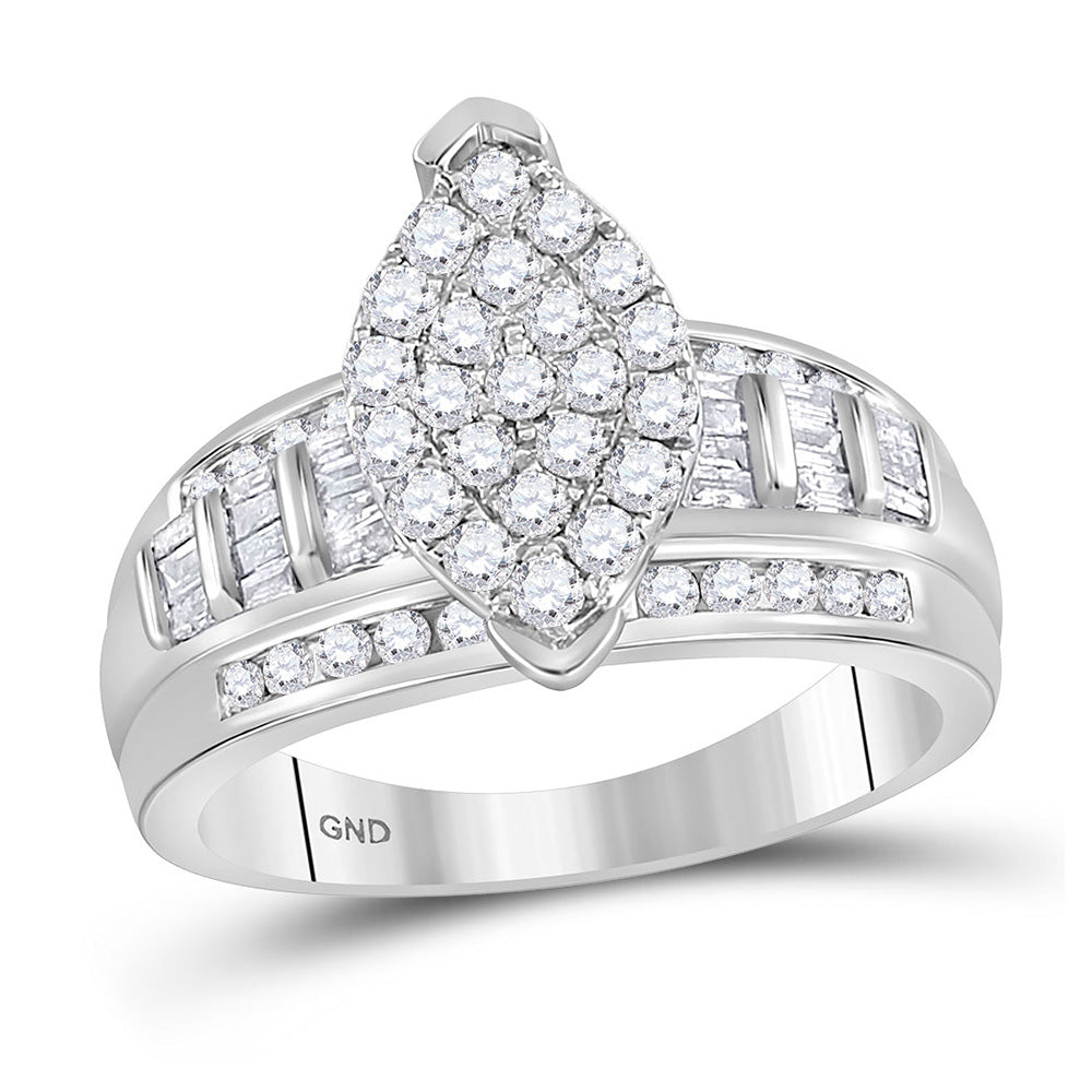 10kt White Gold Round Diamond Cluster Bridal Wedding Engagement Ring 1 Cttw