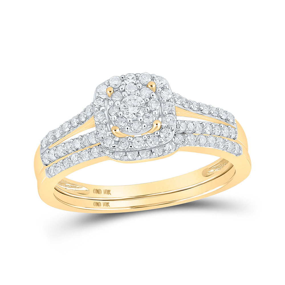 10kt Yellow Gold Round Diamond Split-shank Bridal Wedding Ring Band Set 1/2 Cttw