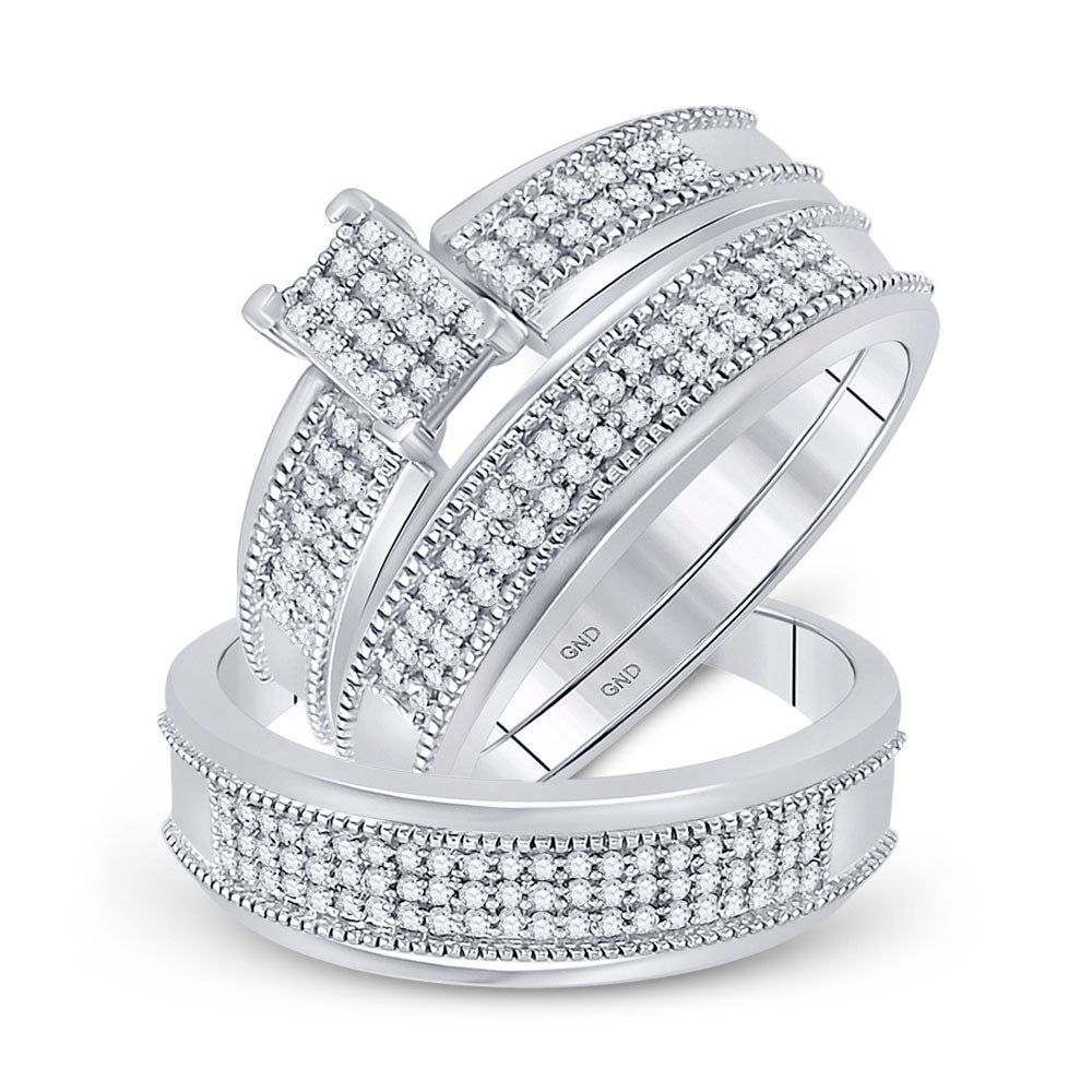 10kt White Gold His Hers Round Diamond Cluster Matching Wedding Set 1/2 Cttw
