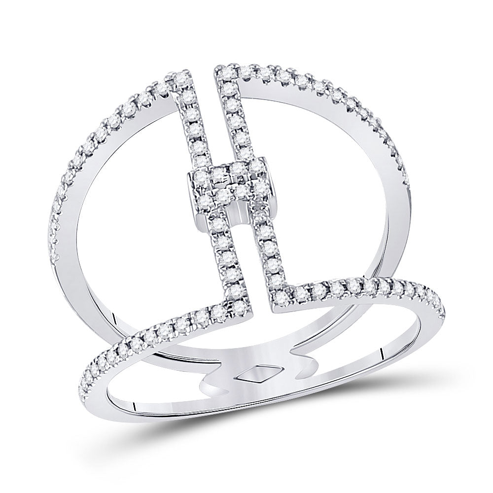 10kt White Gold Womens Round Diamond Negative Space Band Ring 1/4 Cttw