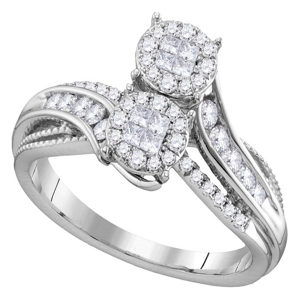 14kt White Gold Princess Round Diamond Bypass Bridal Wedding Engagement Ring 1/2 Cttw