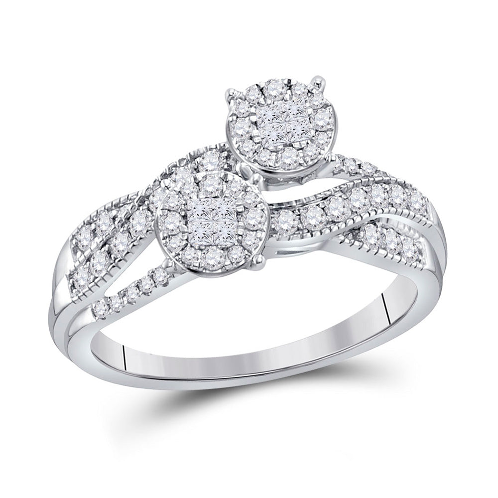 14kt White Gold Princess Diamond Cluster Bridal Wedding Engagement Ring 1/2 Cttw
