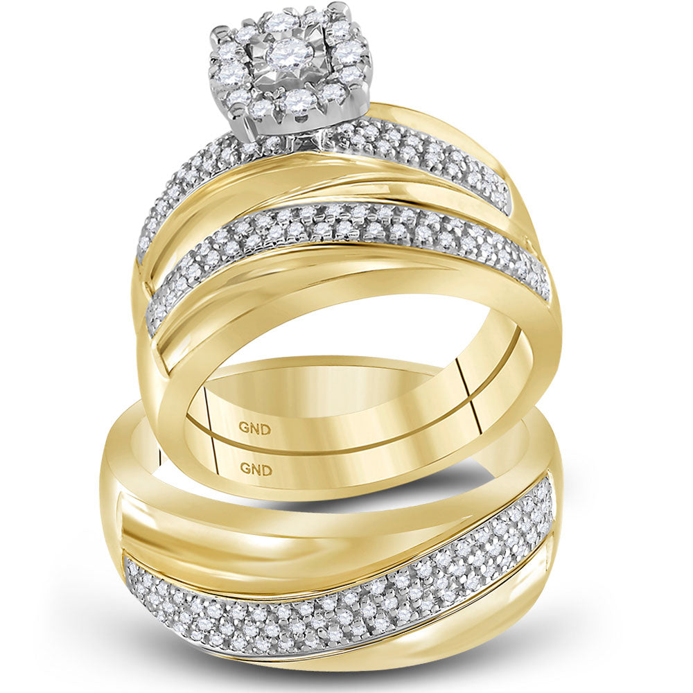 10kt Yellow Gold His Hers Round Diamond Solitaire Matching Wedding Set 1/2 Cttw