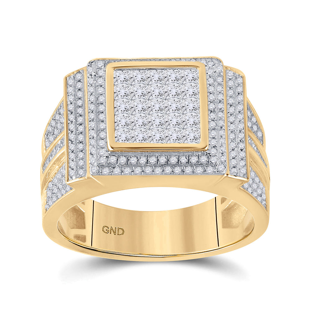 10kt Yellow Gold Mens Princess Diamond Square Cluster Ring 1-5/8 Cttw