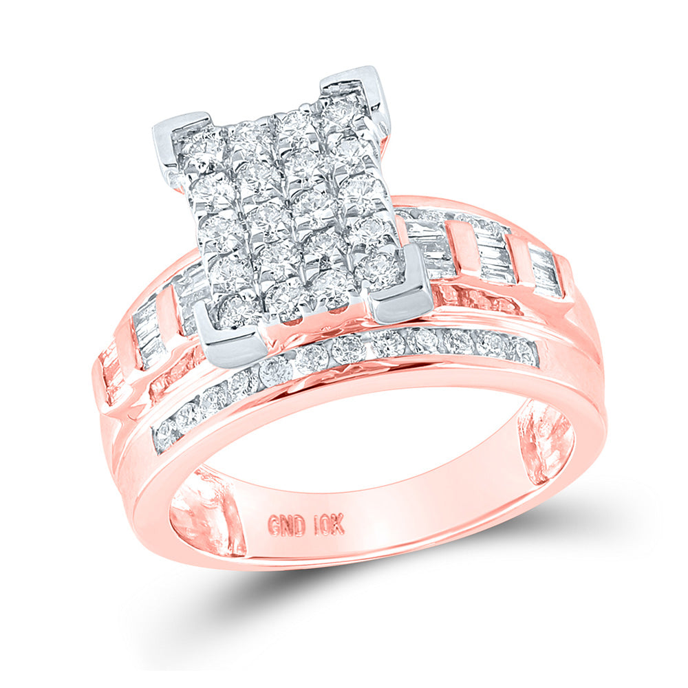 10kt Rose Gold Round Diamond Cluster Bridal Wedding Engagement Ring 1 Cttw