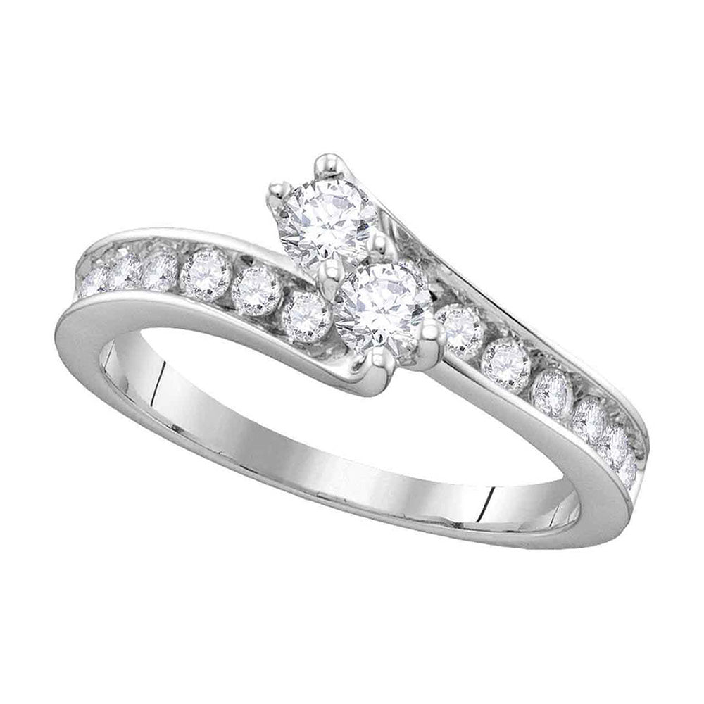 14kt White Gold Round Diamond 2-stone Bridal Wedding Engagement Ring 1 Cttw