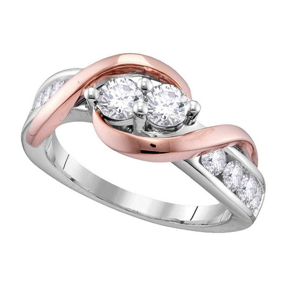 14kt Two-tone Gold Round Diamond 2-stone Bridal Wedding Engagement Ring 3/4 Cttw