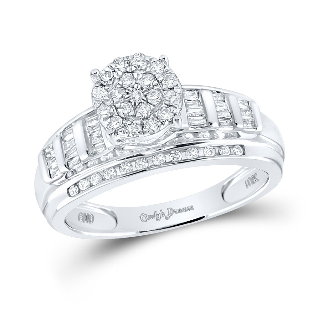 10kt White Gold Round Diamond Cluster Bridal Wedding Engagement Ring 1/2 Cttw