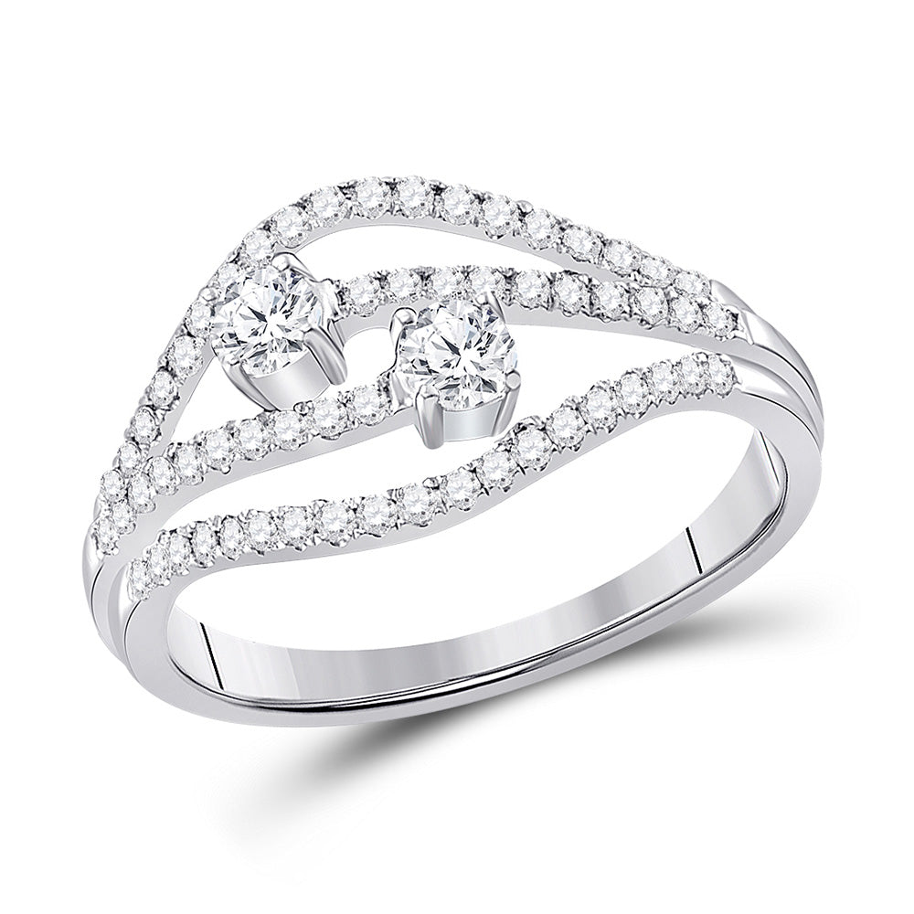 14kt White Gold Round Diamond 2-stone Bridal Wedding Engagement Ring 1/2 Cttw
