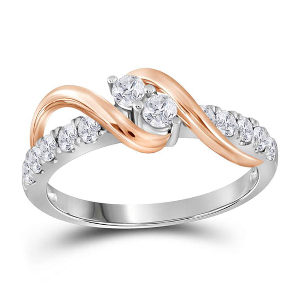 14kt White Gold Round Diamond 2-stone Bridal Wedding Engagement Ring 3/4 Cttw