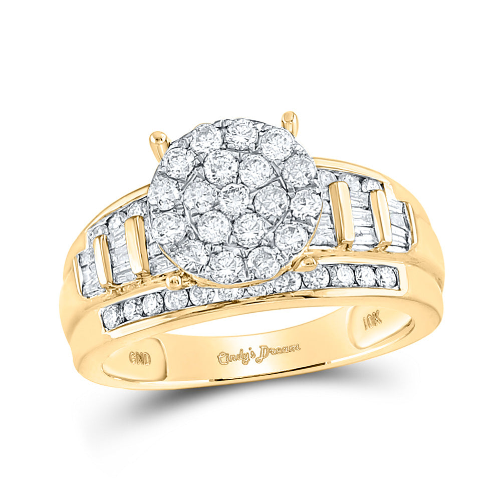 10kt Yellow Gold Round Diamond Cluster Bridal Wedding Engagement Ring 1 Cttw