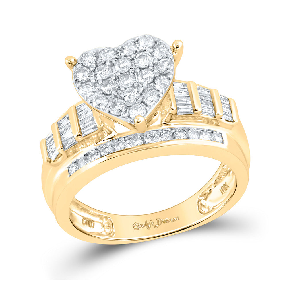 10kt Yellow Gold Round Diamond Heart Cluster Bridal Wedding Engagement Ring 1 Cttw