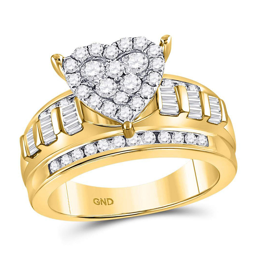 10kt Yellow Gold Round Diamond Heart Cluster Bridal Wedding Engagement Ring 1 Cttw