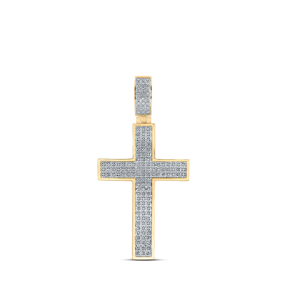 10kt Yellow Gold Mens Round Diamond Cross Charm Pendant 1/2 Cttw