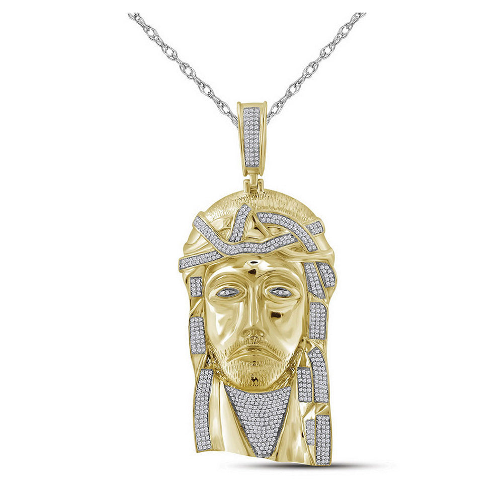 10kt Yellow Gold Mens Round Diamond Jesus Charm Pendant 1-5/8 Cttw