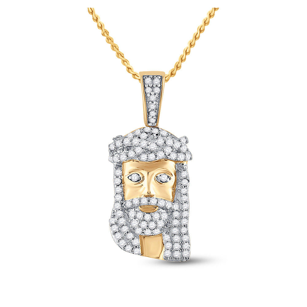 10kt Yellow Gold Mens Round Diamond Jesus Face Charm Pendant 1/3 Cttw