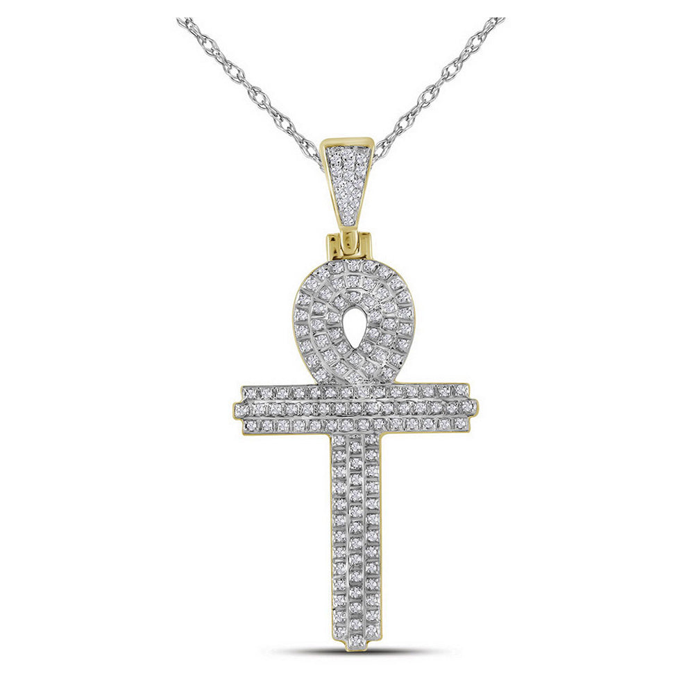 10kt Yellow Gold Mens Round Diamond Ankh Cross Religious Charm Pendant 3/8 Cttw