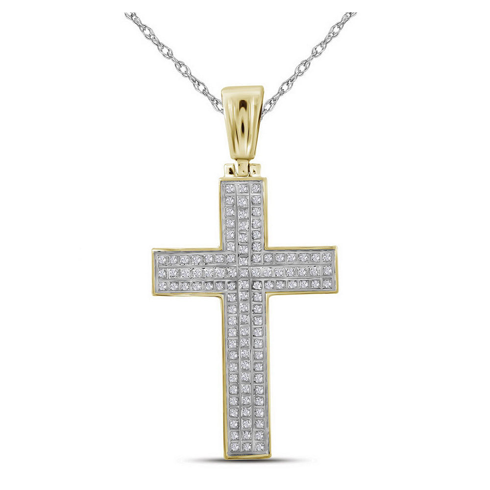 10kt Yellow Gold Mens Round Diamond Cross Charm Pendant 1/3 Cttw