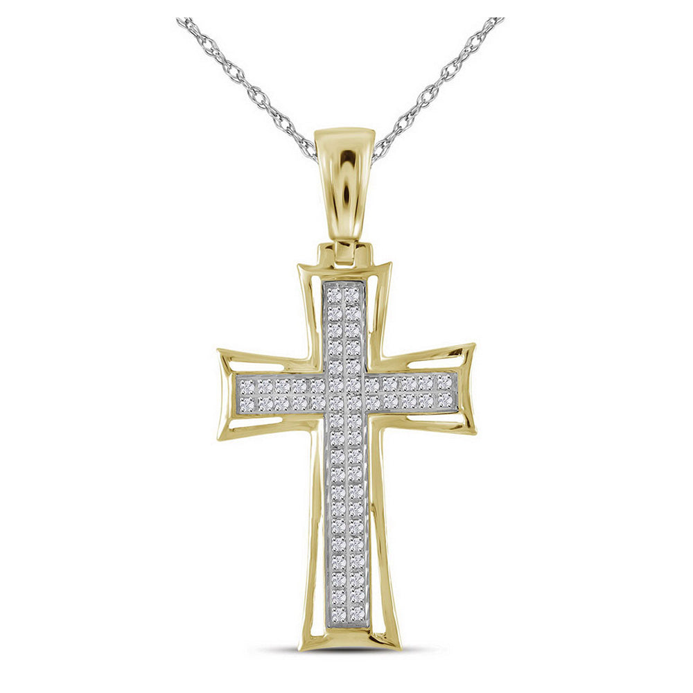 10kt Yellow Gold Mens Round Diamond Gothic Cross Charm Pendant 1/6 Cttw