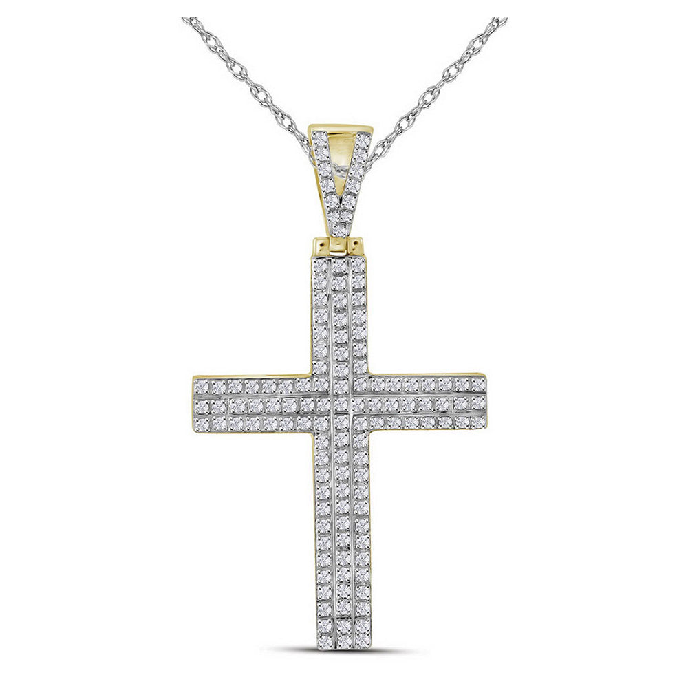 10kt Yellow Gold Mens Round Diamond Cross Charm Pendant 1/3 Cttw