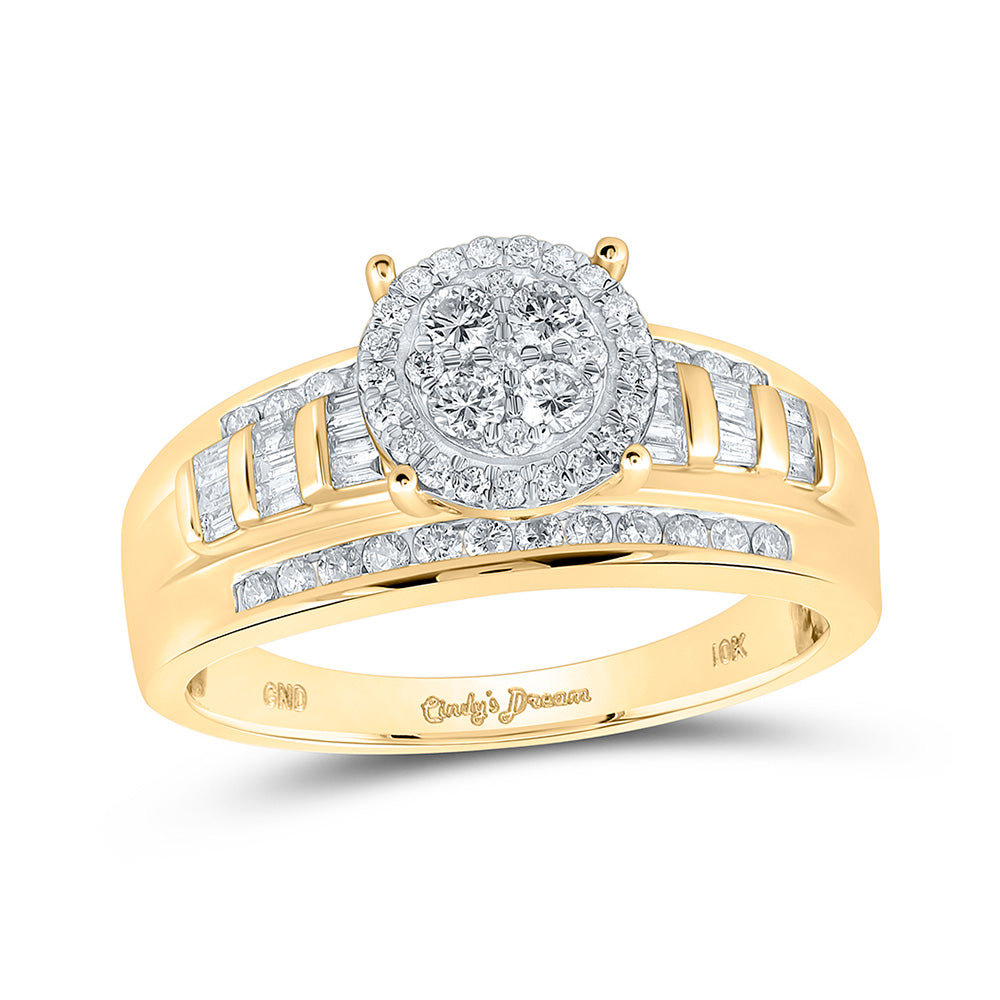 10kt Yellow Gold Round Diamond Cluster Bridal Wedding Engagement Ring 1/2 Cttw