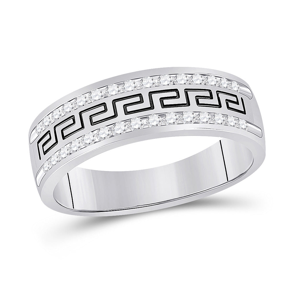 14k White Gold Mens Round Diamond Grecco Wedding Anniversary Band 1/2 Cttw