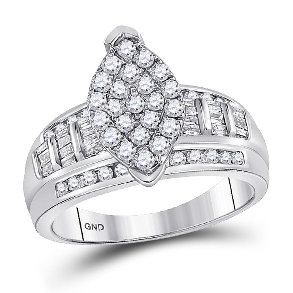 10kt White Gold Round Diamond Oval Bridal Wedding Engagement Ring 1/2 Cttw