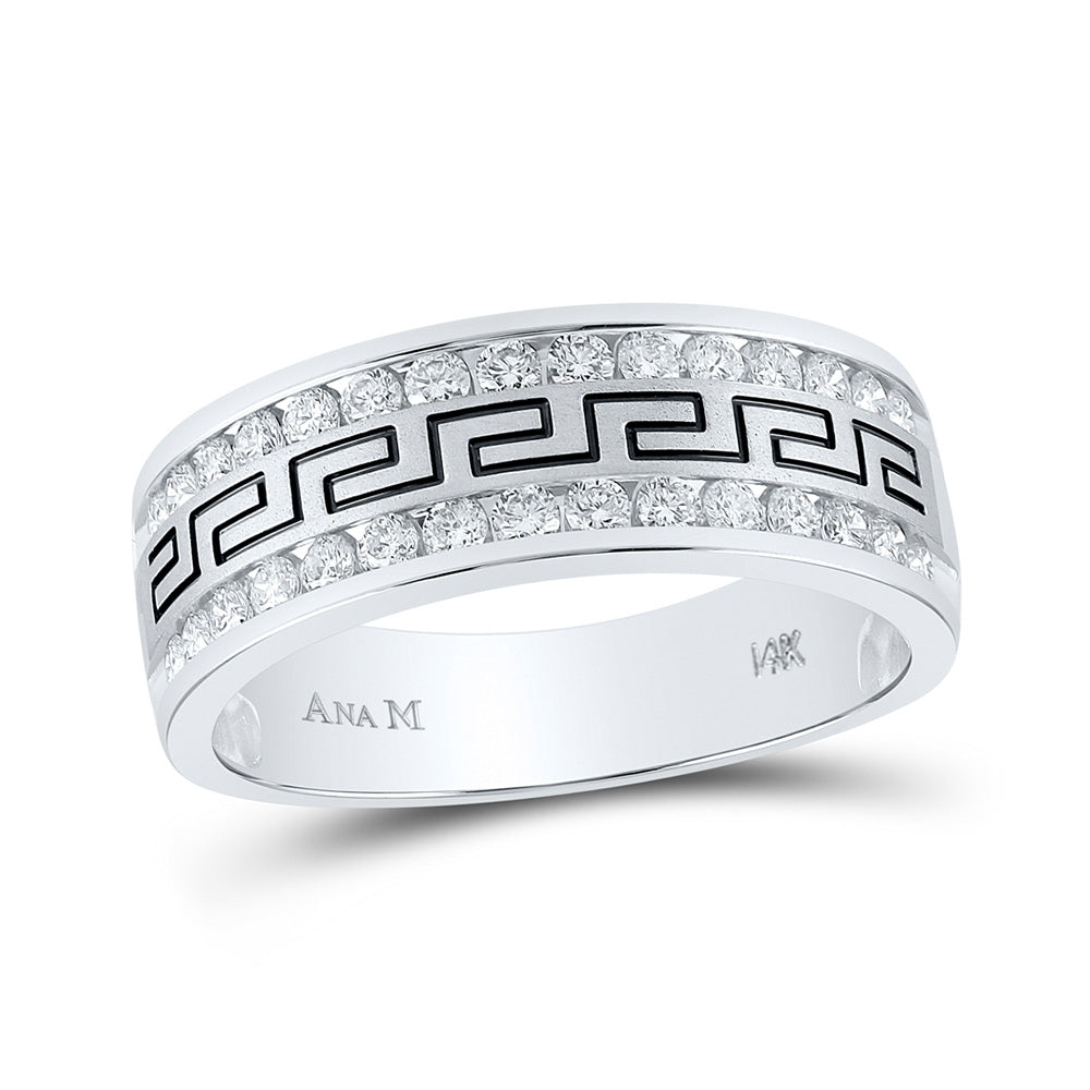 14k White Gold Mens Round Diamond Grecco Wedding Anniversary Band 3/4 Cttw