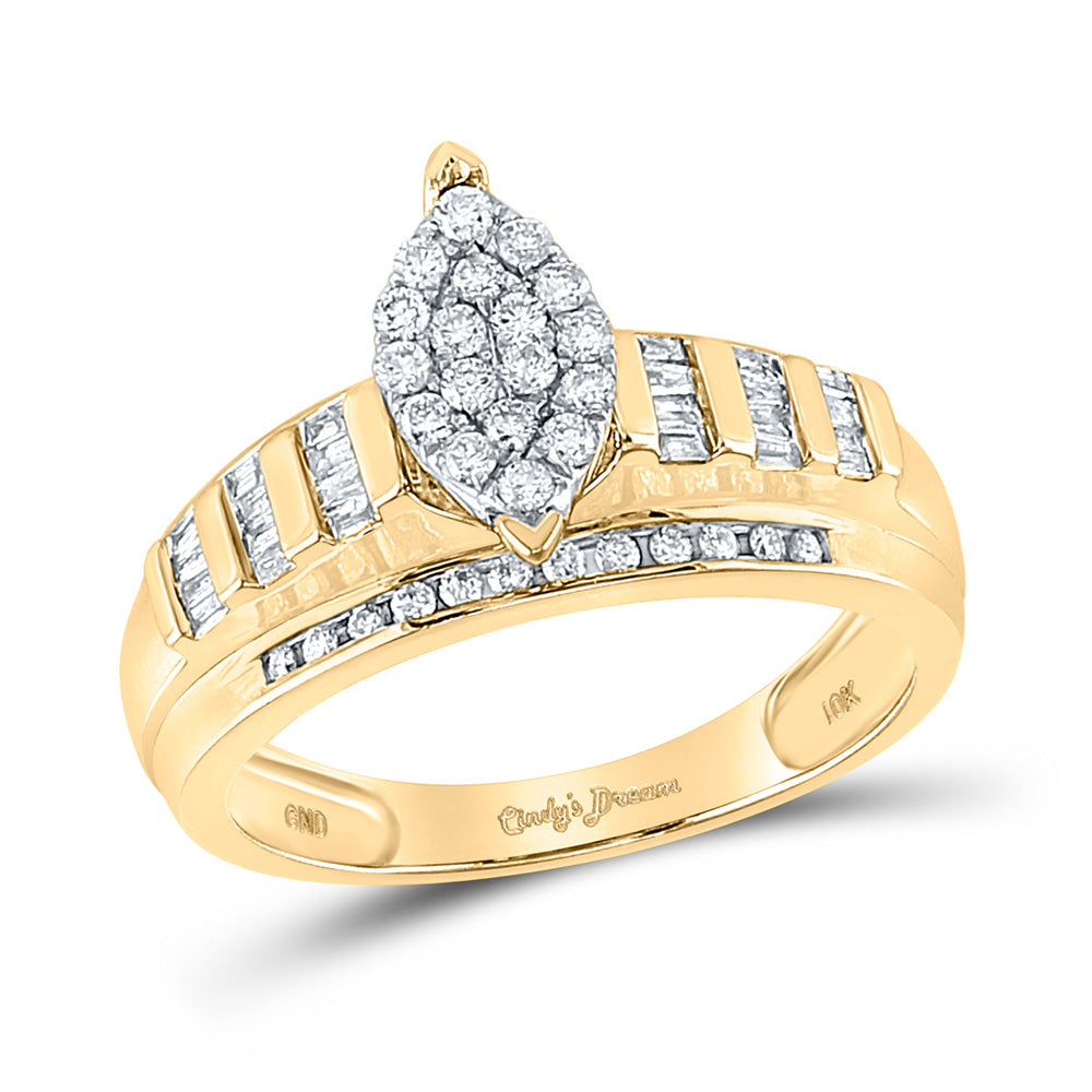 10kt Yellow Gold Round Diamond Oval Cluster Bridal Wedding Engagement Ring 1/2 Cttw