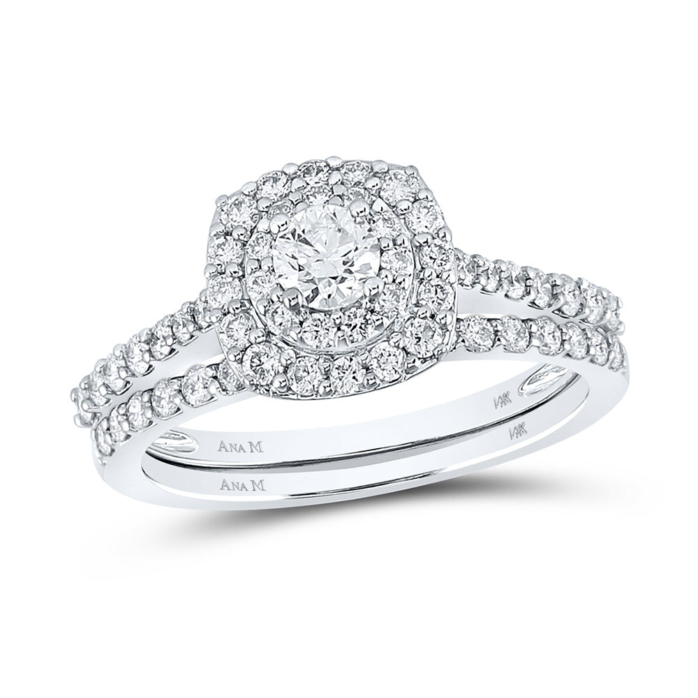 14kt White Gold Round Diamond Bridal Wedding Ring Band Set 1 Cttw