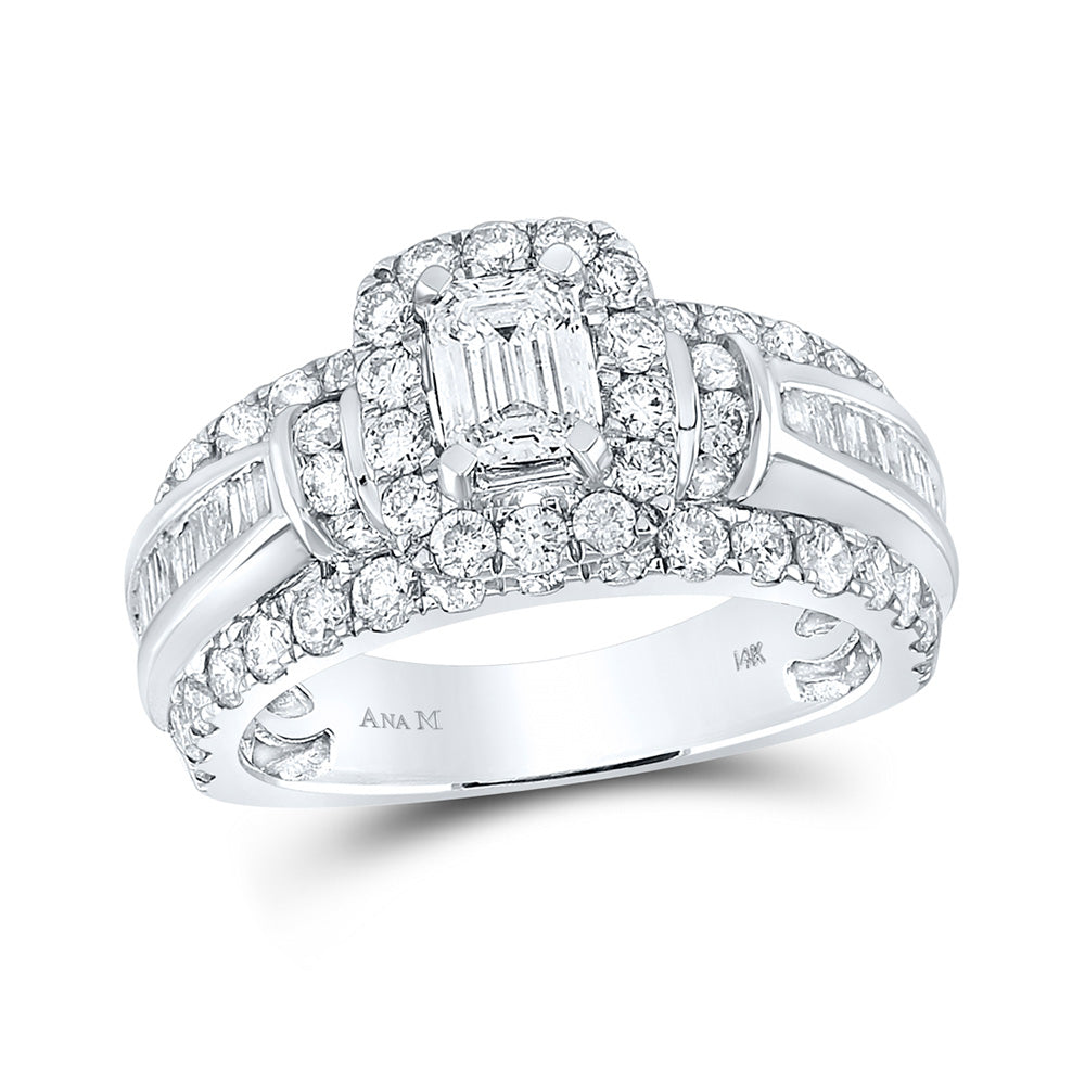 14kt White Gold Emerald Diamond Halo Bridal Wedding Ring Band Set 2-1/2 Cttw
