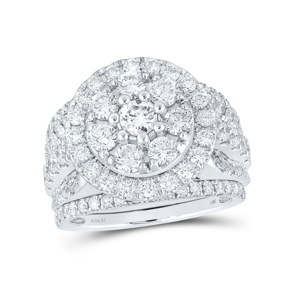 14kt White Gold Round Diamond Bridal Wedding Ring Band Set 3 Cttw