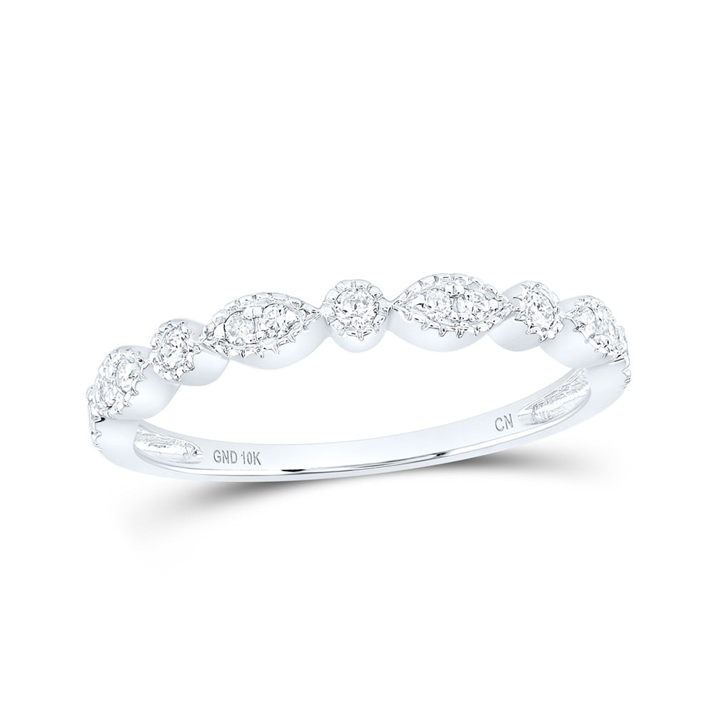 10kt White Gold Womens Round Diamond Marquise Dot Stackable Band Ring 1/6 Cttw