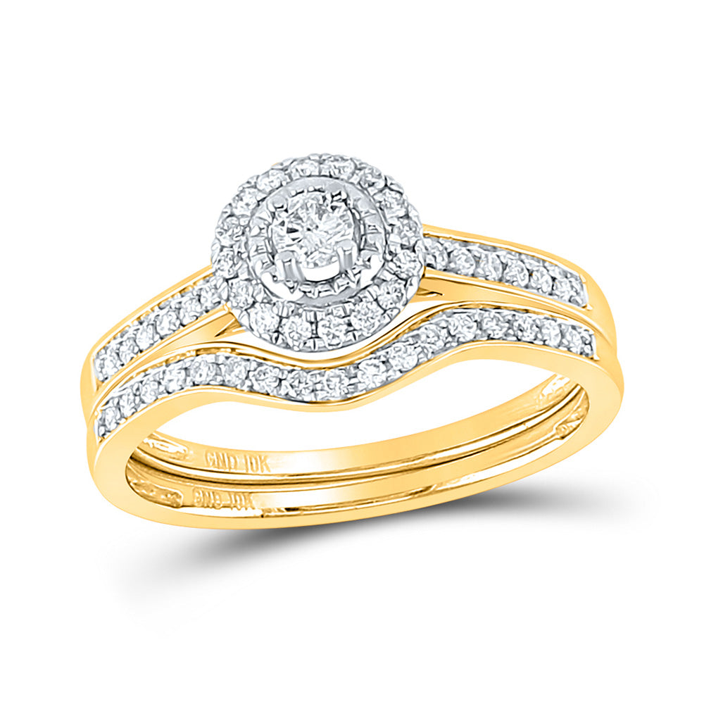 10kt Yellow Gold Round Diamond Bridal Wedding Ring Band Set 1/3 Cttw