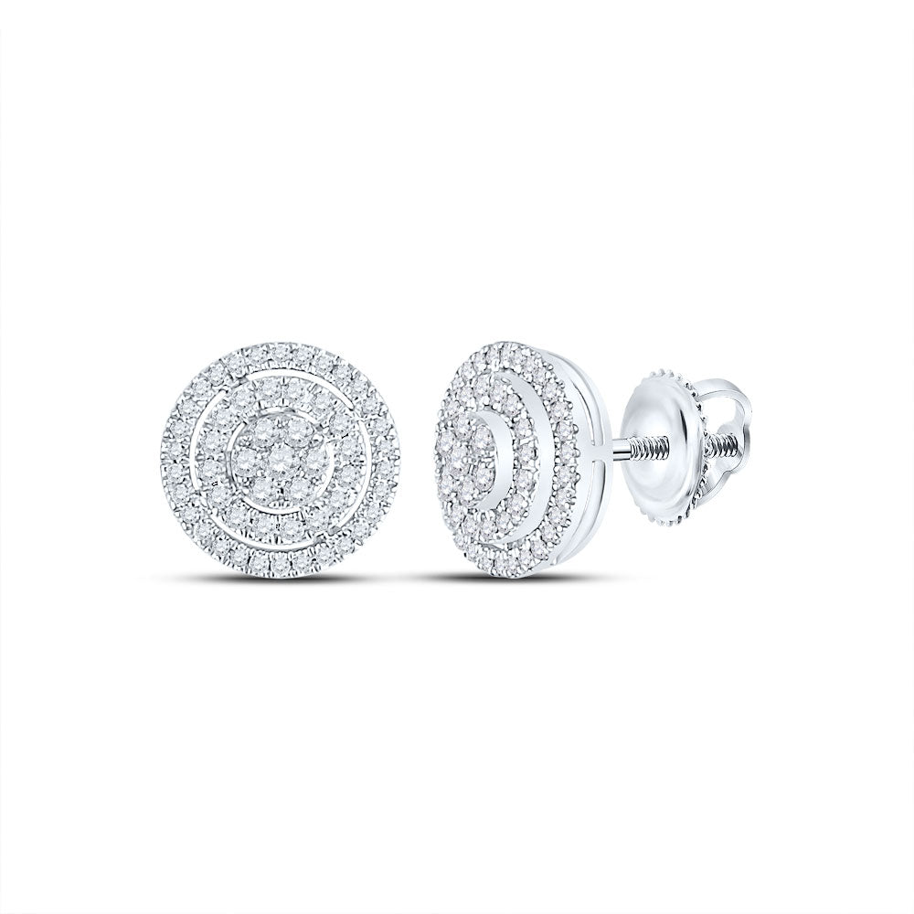 10kt White Gold Womens Round Diamond Concentric Circle Cluster Earrings 1/2 Cttw