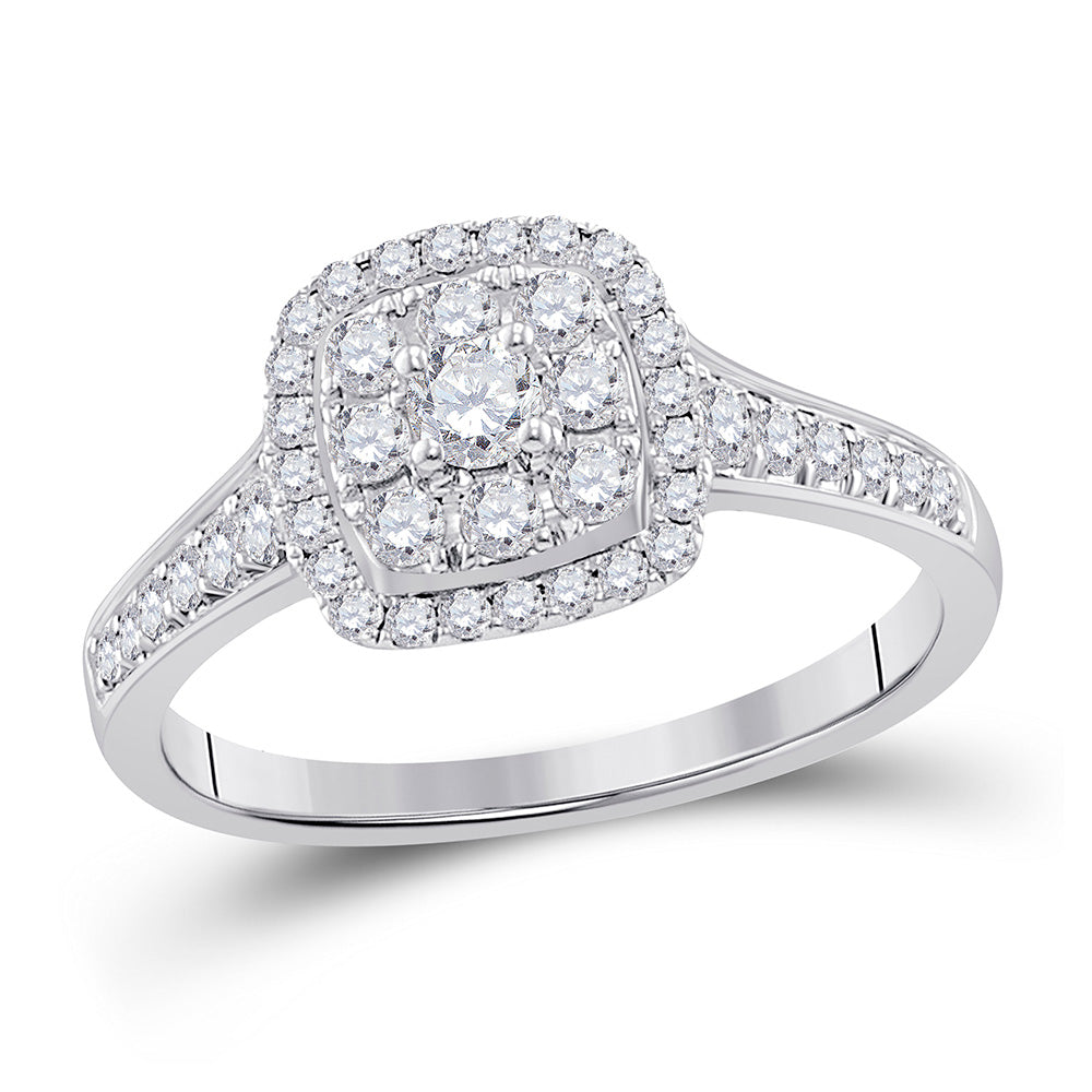 14kt White Gold Round Diamond Cluster Bridal Wedding Engagement Ring 5/8 Cttw
