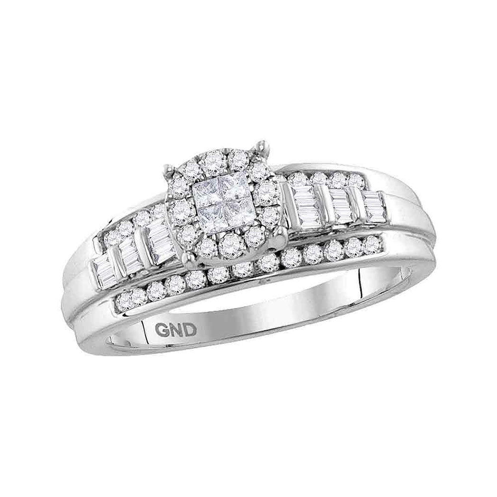 10kt White Gold Princess Round Diamond Cluster Bridal Wedding Engagement Ring 1/2 Cttw