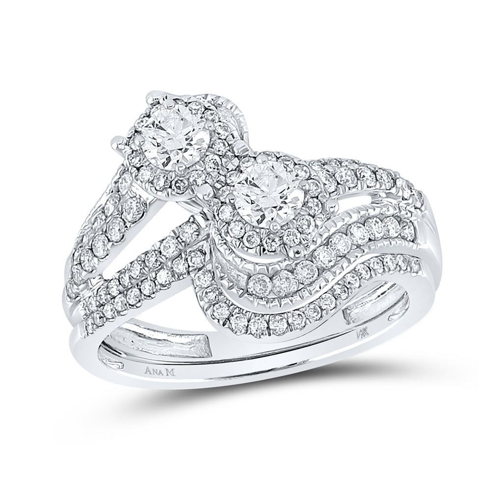 14kt White Gold Round Diamond Bridal Wedding Ring Band Set 1 Cttw