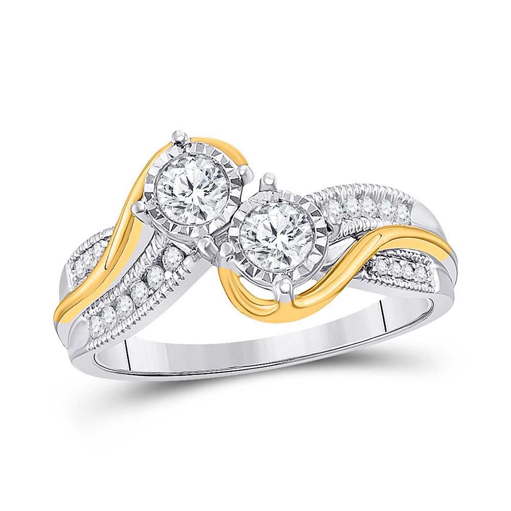 14kt Two-tone Gold Round Diamond 2-stone Bridal Wedding Engagement Ring 1/2 Cttw