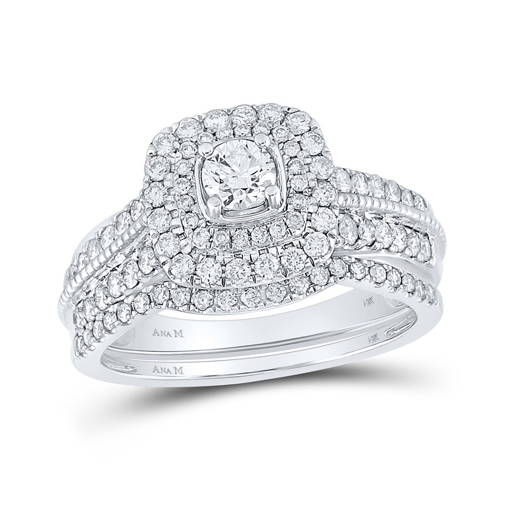 14kt White Gold Round Diamond Bridal Wedding Ring Band Set 1 Cttw