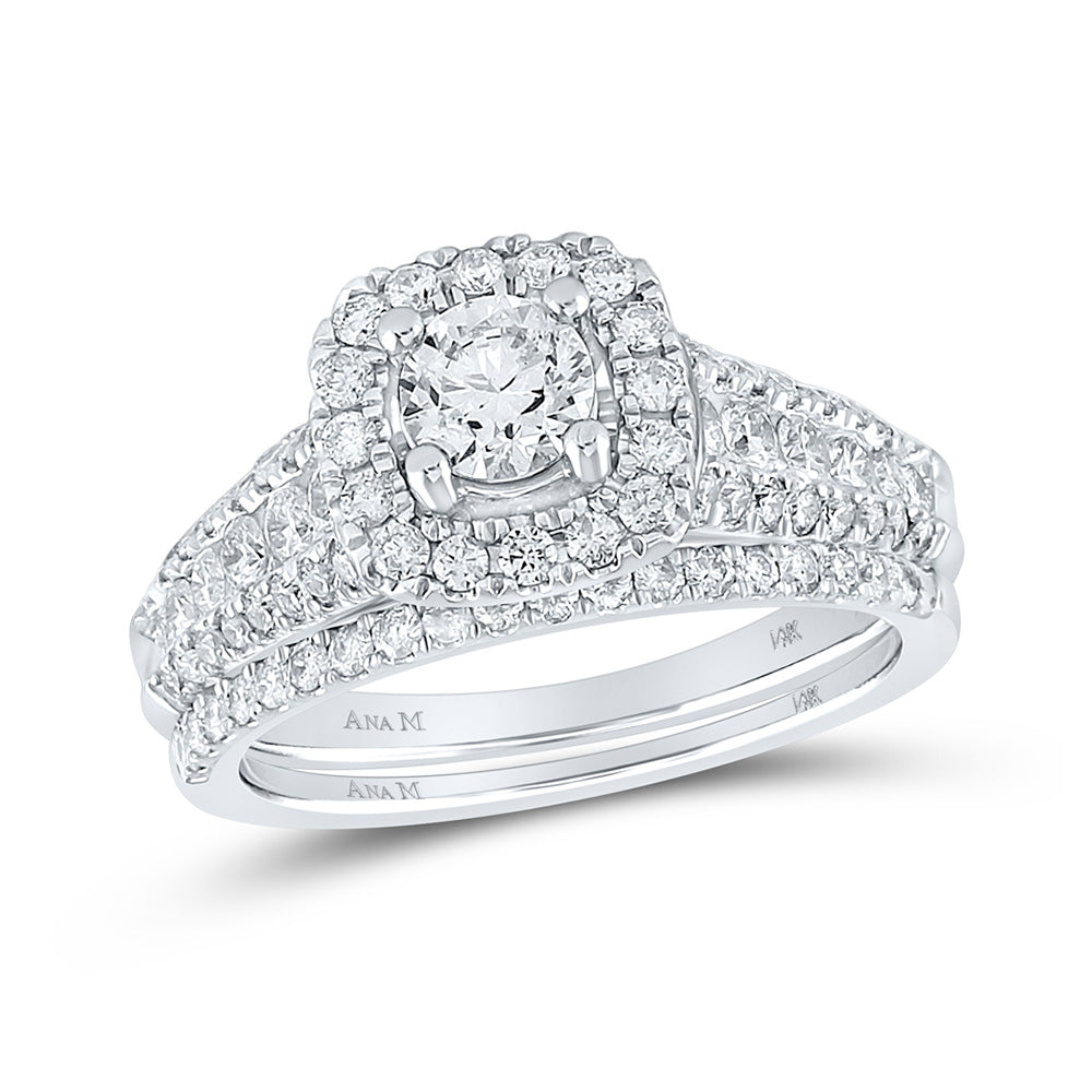 14kt White Gold Round Diamond Bridal Wedding Ring Band Set 1-1/2 Cttw