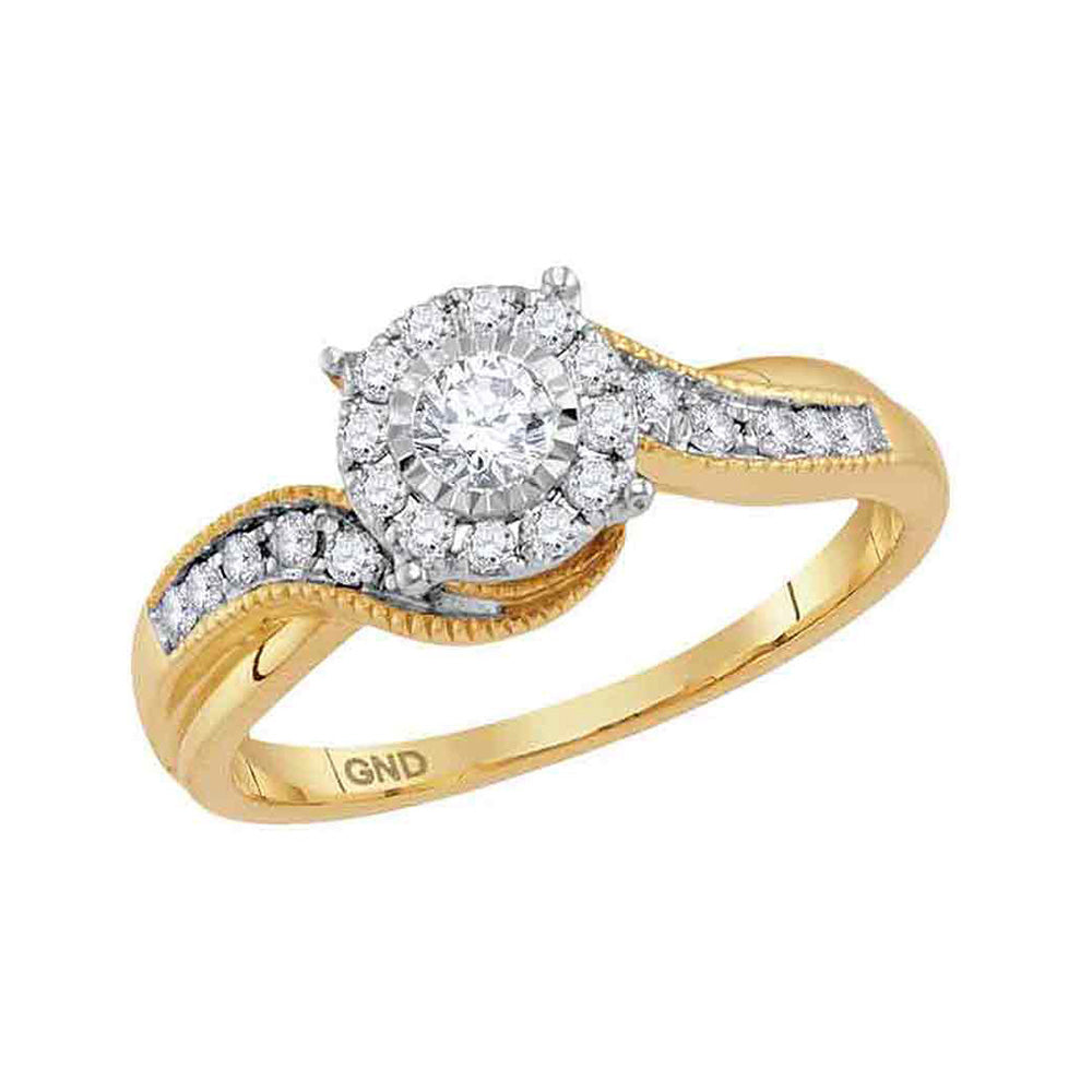 14kt Yellow Gold Round Diamond Cluster Bridal Wedding Engagement Ring 1/3 Cttw