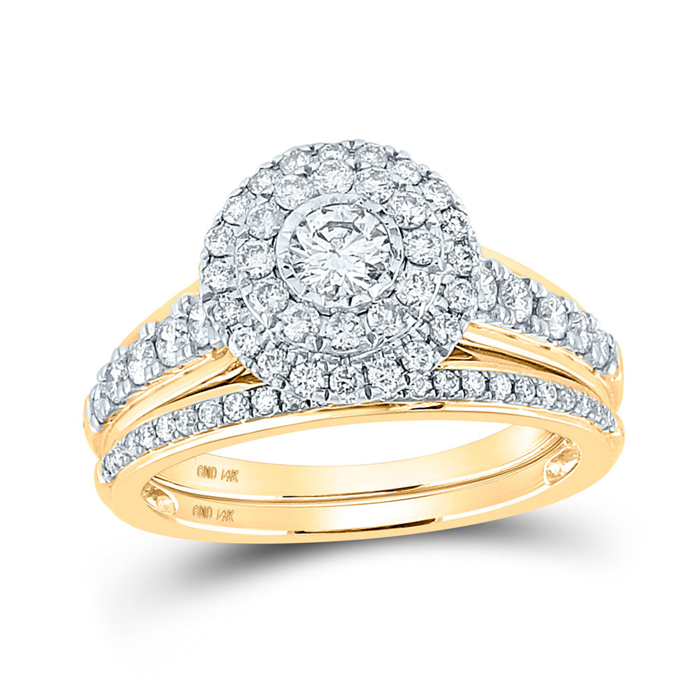 14kt Yellow Gold Round Diamond Bridal Wedding Ring Band Set 1 Cttw