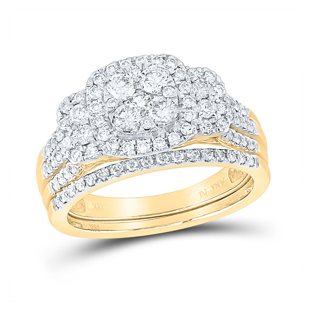 14kt Yellow Gold Round Diamond Bridal Wedding Ring Band Set 1 Cttw