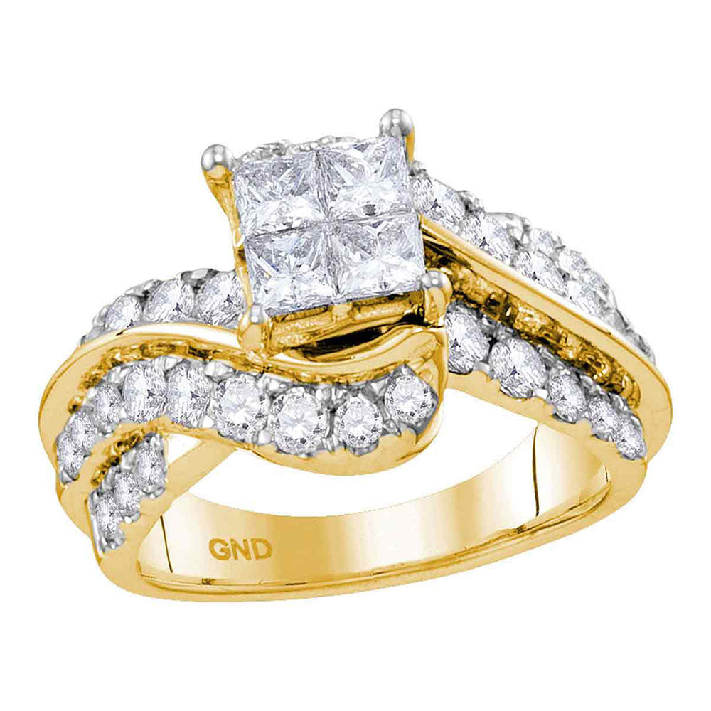 14kt Yellow Gold Princess Diamond Cluster Bridal Wedding Engagement Ring 2 Cttw