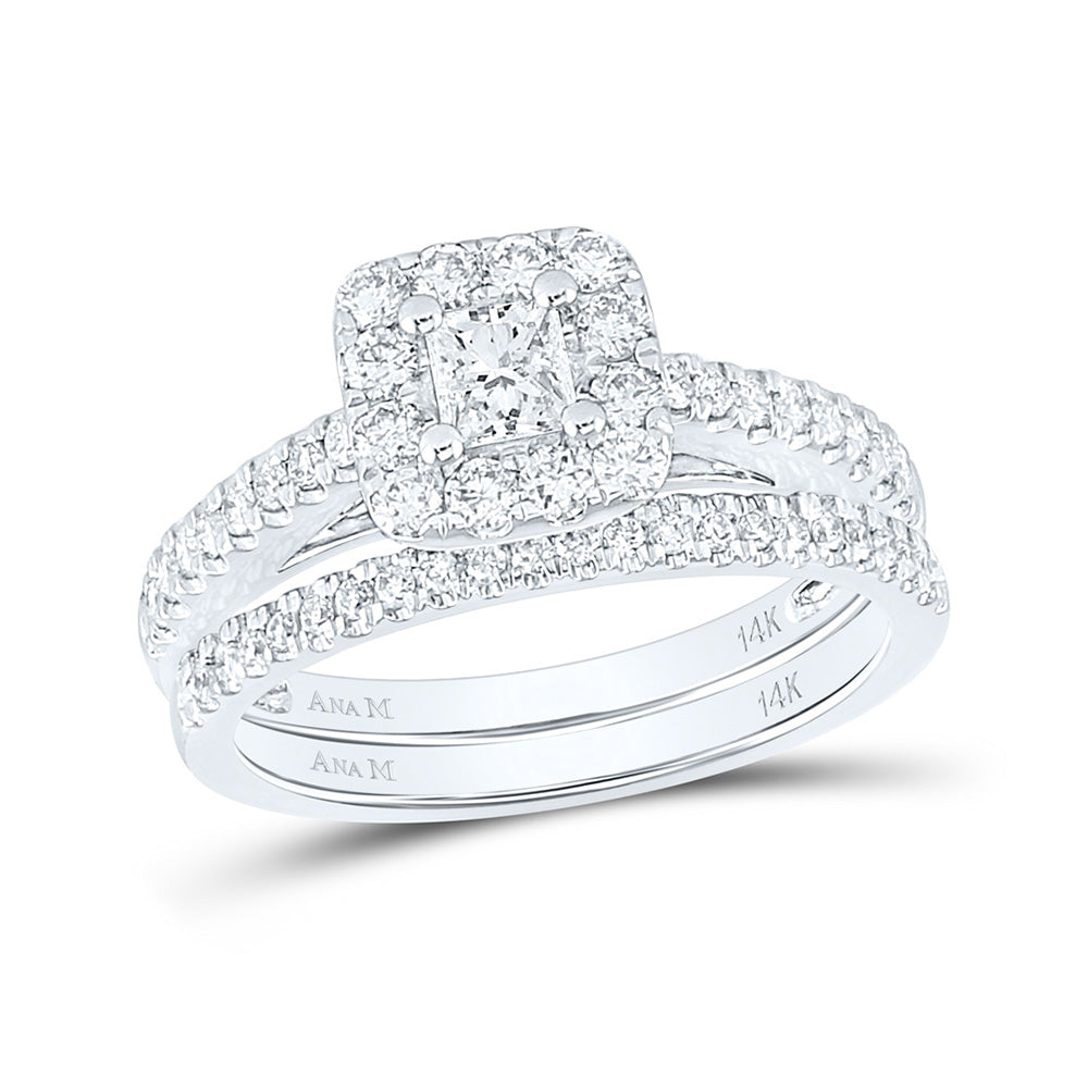 14kt White Gold Princess Diamond Bridal Wedding Ring Band Set 1 Cttw