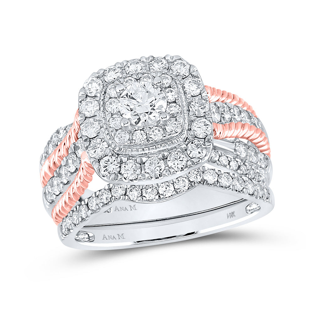 14kt Two-tone Gold Round Diamond Bridal Wedding Ring Band Set 1-1/2 Cttw