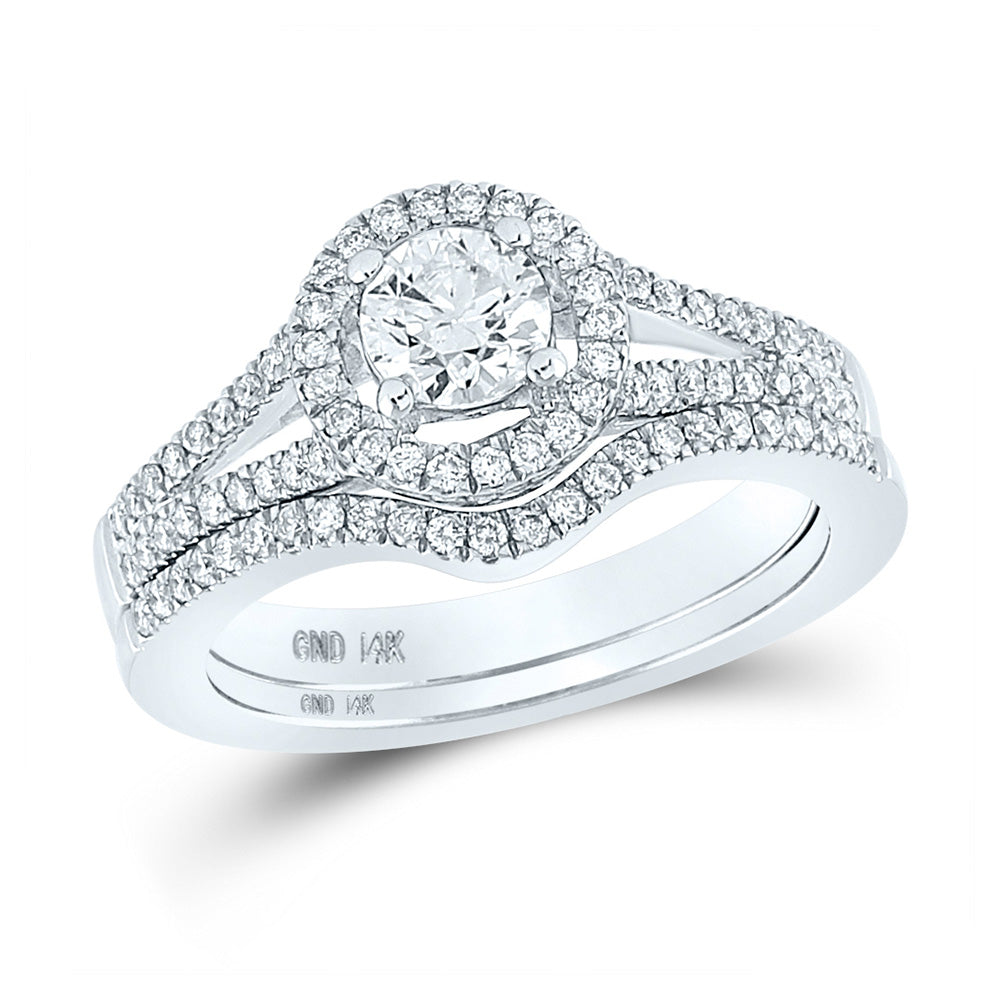 14kt White Gold Round Diamond Bridal Wedding Ring Band Set 1 Cttw